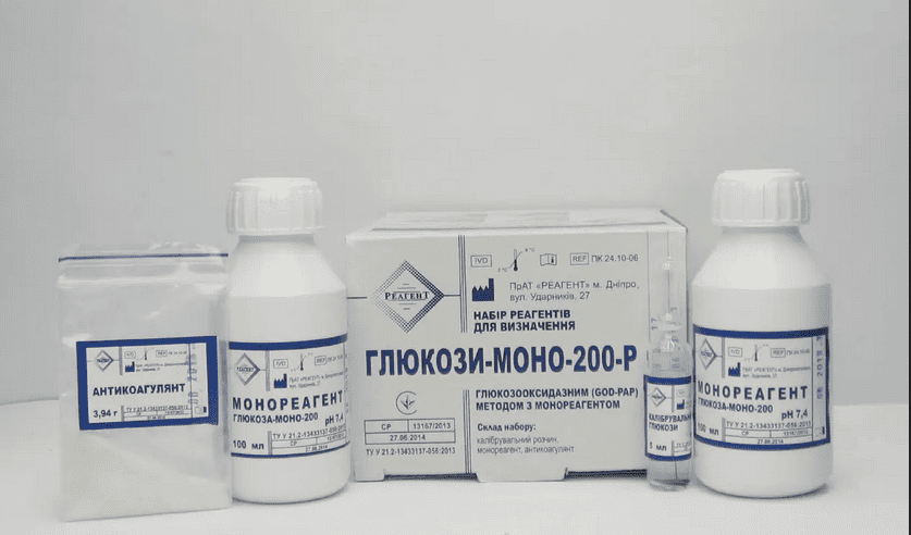 ПК 24.10-06 ГЛЮКОЗА-МОНО-200-Р Набір реагентів для визначення вмісту глюкози глюкозооксидазним (GOD-PAP) методом з моно реагентом, 100/200 проб